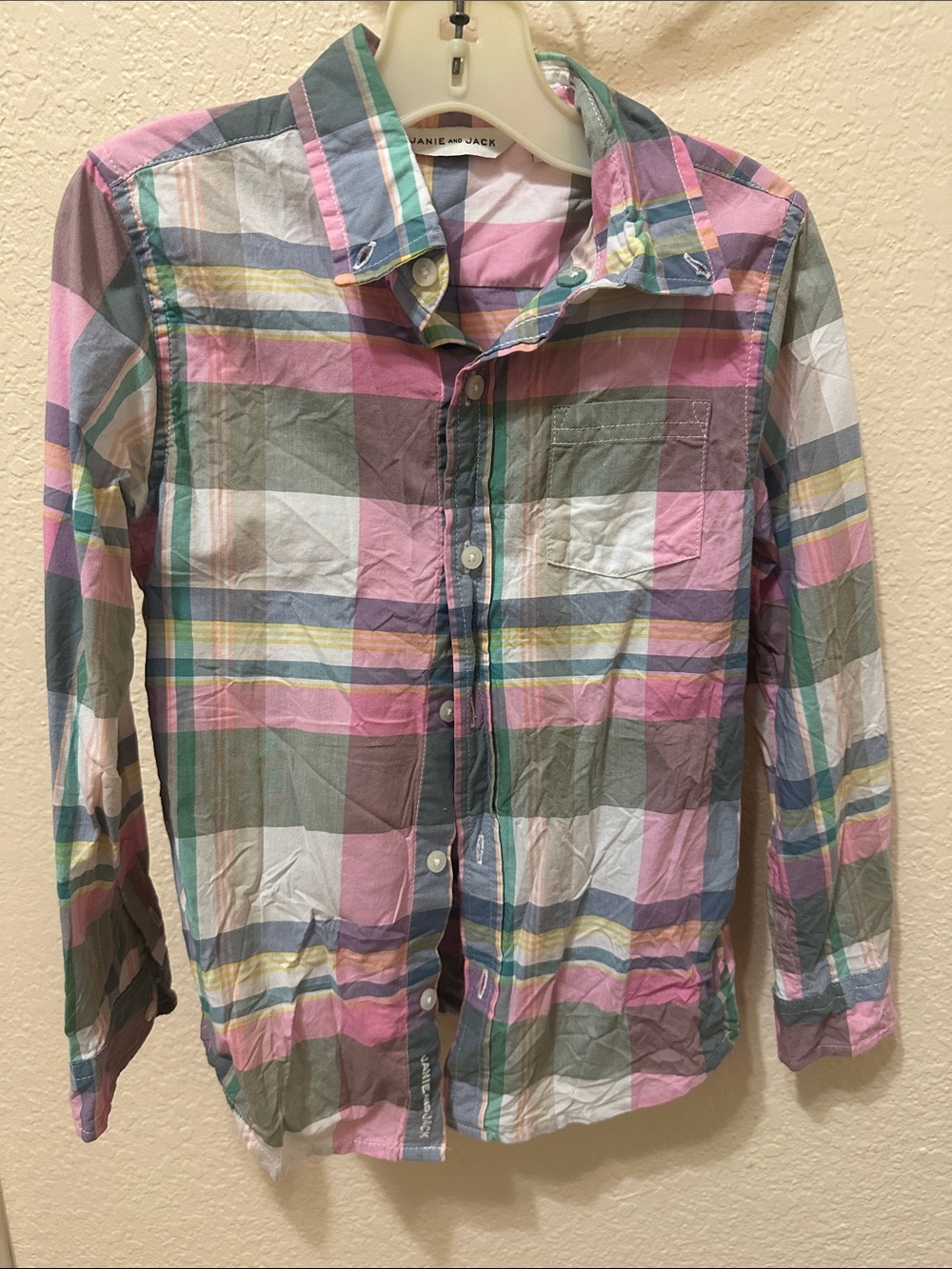 3/30$ Janie and Jack Pastel Plaid Button-Down - Pink, Green, Blue